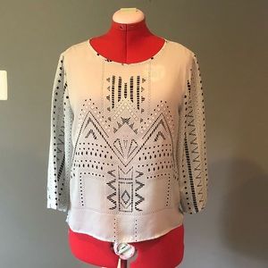 Kenar Gray Art Deco Print Shirt - L; NWT